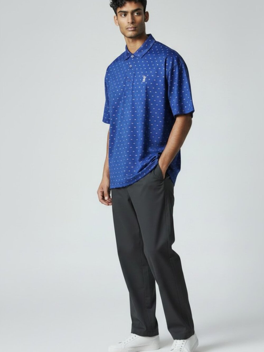 Donald Ross Men's Blue Polo with Red  Microprint